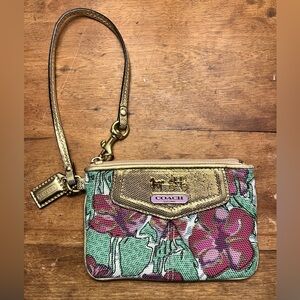 Coach Gold and Pink Floral Wristlet